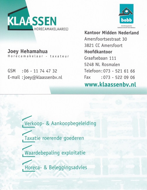 Joey Hehamahua Horecamakelaar - taxateur Midden Nederland,  verkoop, aankoop, advies, taxatie, vastgoed, horeca